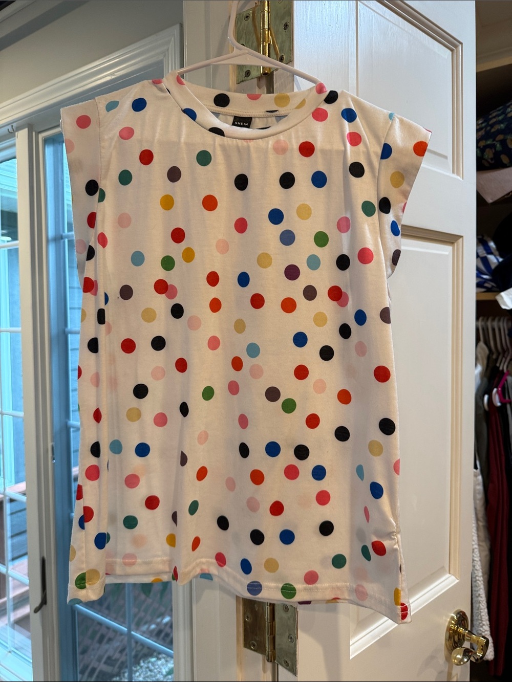 SHEIN White Tee with Multicolor Polka Dots - Picture 1 of 1